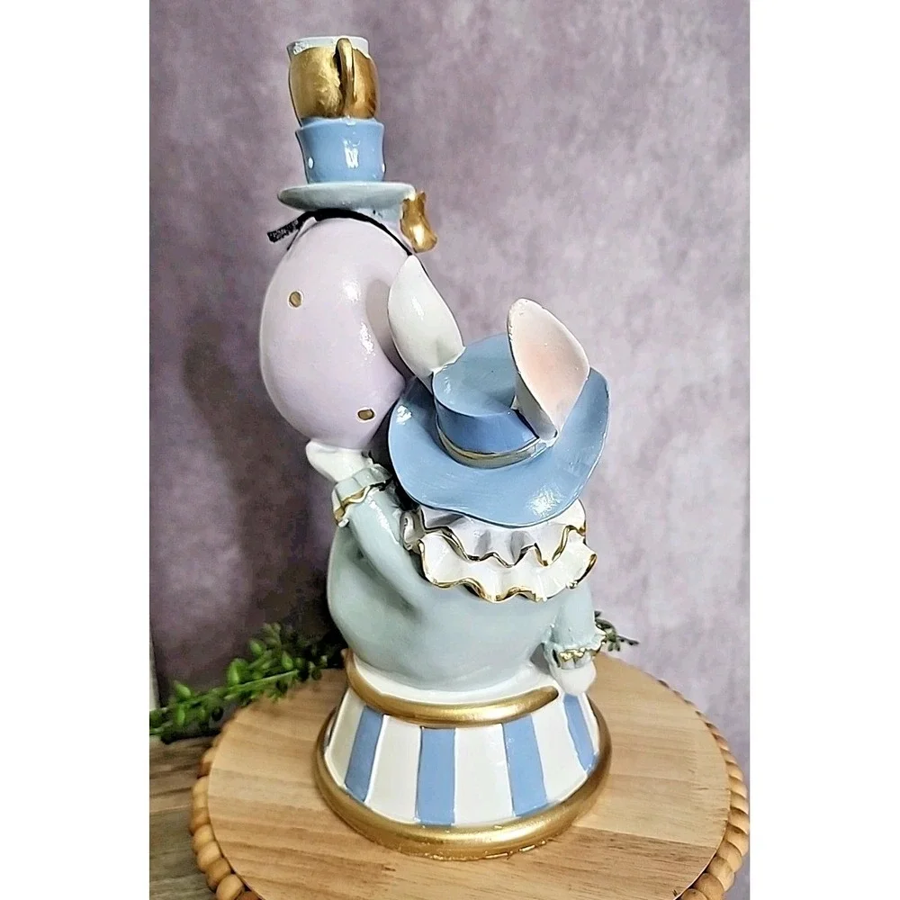 Easter Spring Blue Pastel Mad Hatter Bunny Rabbit Balancing Teacups Figurine 12